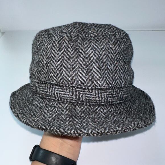 Lands End x Harris Tweed Wool Classic Bucket Hat Cap Mens Size Small Herringbone - Picture 1 of 8